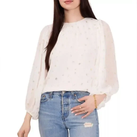 LC Lauren Conrad Elegant Gold and White long sleeve Women's Top - Picture 2 of 16